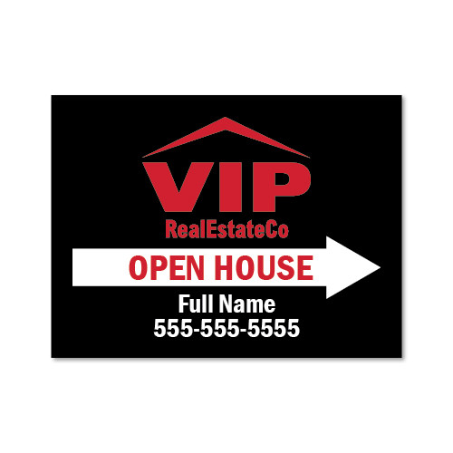 VIP Properties 18x24 Open House Directional Black - Double-Sided For RoundRod OR Set for A-Frame