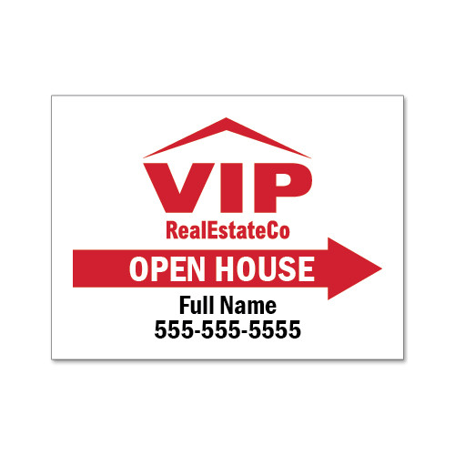 VIP Properties 18x24 Open House Directional White - Double-Sided For RoundRod OR Set for A-Frame