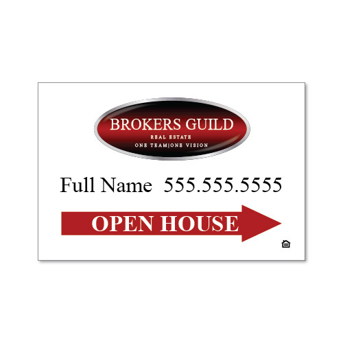 Brokers Guild 12x18 Open House Directional White - Corrugated Plastic Double Sided