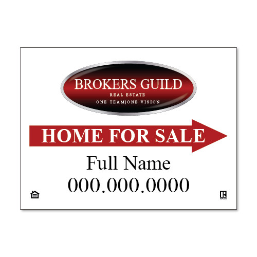 Brokers Guild 18x24 Home For Sale White - Double-Sided For RoundRod OR Set for A-Frame