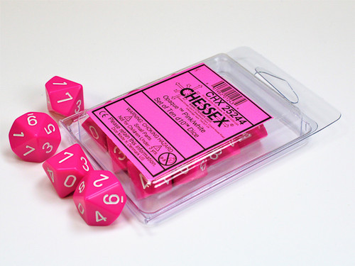 Opaque Pink/white Set of Ten d10s