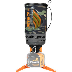 Jetboil Flash 1.0 L Black Camo stove system with lid, stand, and burner assembled