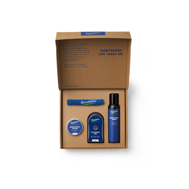 Blundestone boot care kit, treatments, waterproof spray, buff