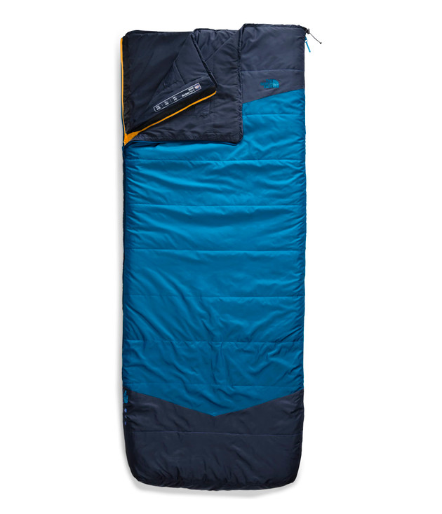 The North Face Dolomite One Sleeping Bag in regular size, blue and yellow modular layers