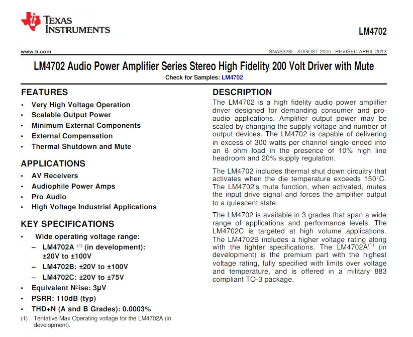 LM4702CTA high power amplifier driver one piece