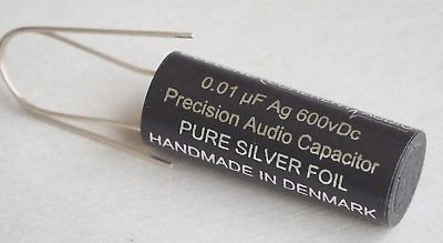 Duelund 0.01uF 600Vdc Silver (Ag) Foil & Wax/Oil Precision BYPASS Capacitor 1pc