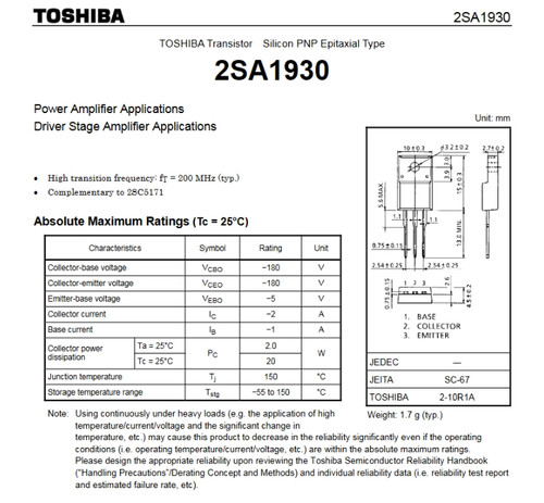 Toshiba 2SA1930/2SC5171 audio driver transistors matched  gain 2 pairs !
