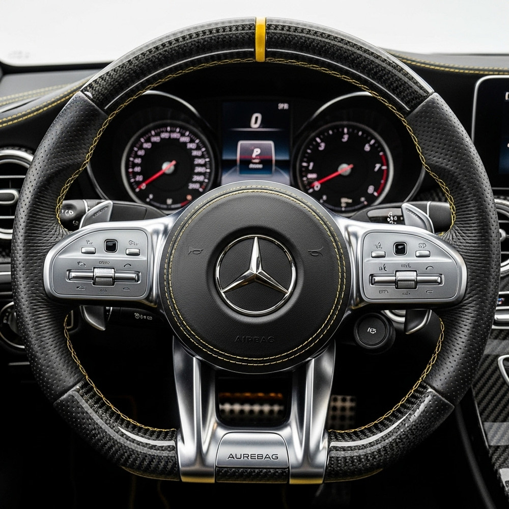 Black and Yellow Mercedes-Benz AMG GT Carbon Fiber Steering Wheel