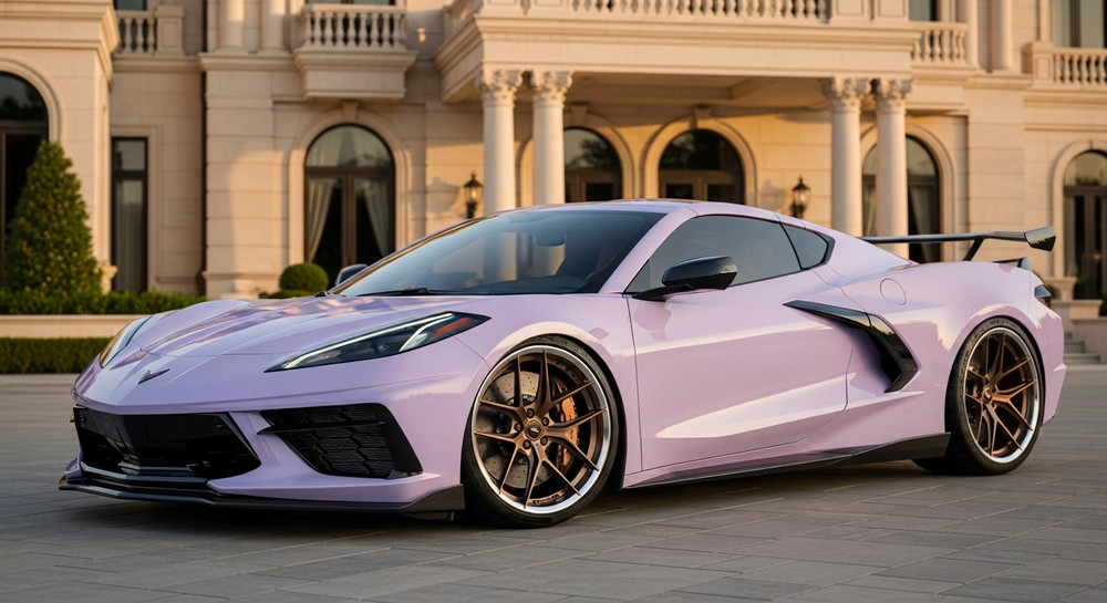 Pastel Lilac Wrapped Corvette C8 For Sale