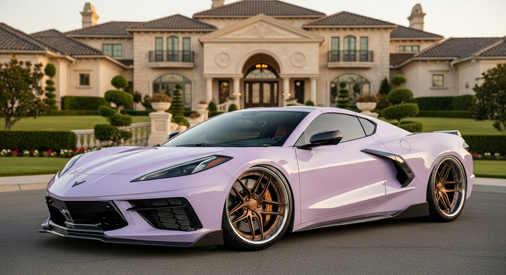 Pastel Lilac Wrapped Corvette C8 For Sale