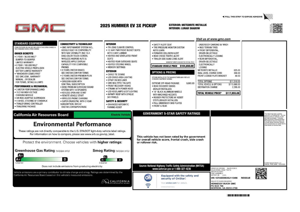For Sale: 2025 GMC Hummer EV Pickup 3X VIN 1GT40DDB3SU115496