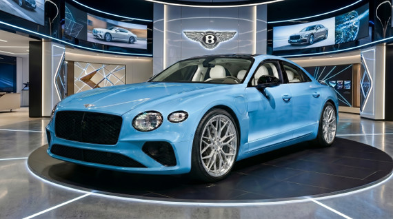"Buy a Bentley EV. Charge for Free." | Sky Blue Bentley Empirean