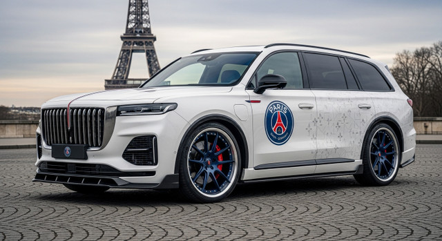 Custom Built Paris Saint-Germain 2025 Honqi E-HS9 by Players Club Cars | REF EHS90827202507 Custom Built Paris Saint-Germain 2025 Honqi E-HS9 by Players Club Cars | REF EHS90827202507