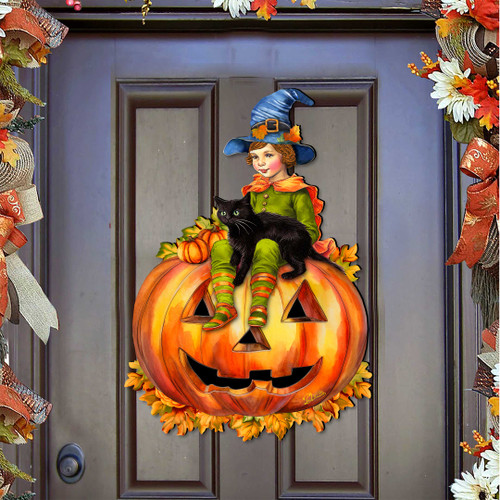 Boy on Pumpkin Holiday Door Decor by G. DeBrekht - Halloween Decor - 8652795H