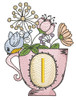 Floral Finch Teacup- I -Embroidery Designs