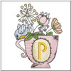 Floral Finch Teacup- P -Embroidery Designs