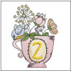 Floral Finch Teacup -Z -Embroidery Designs