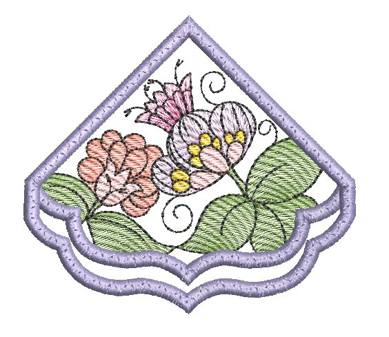 Jacobean Buds Corner Bookmark Machine Embroidery Tattered Stitch