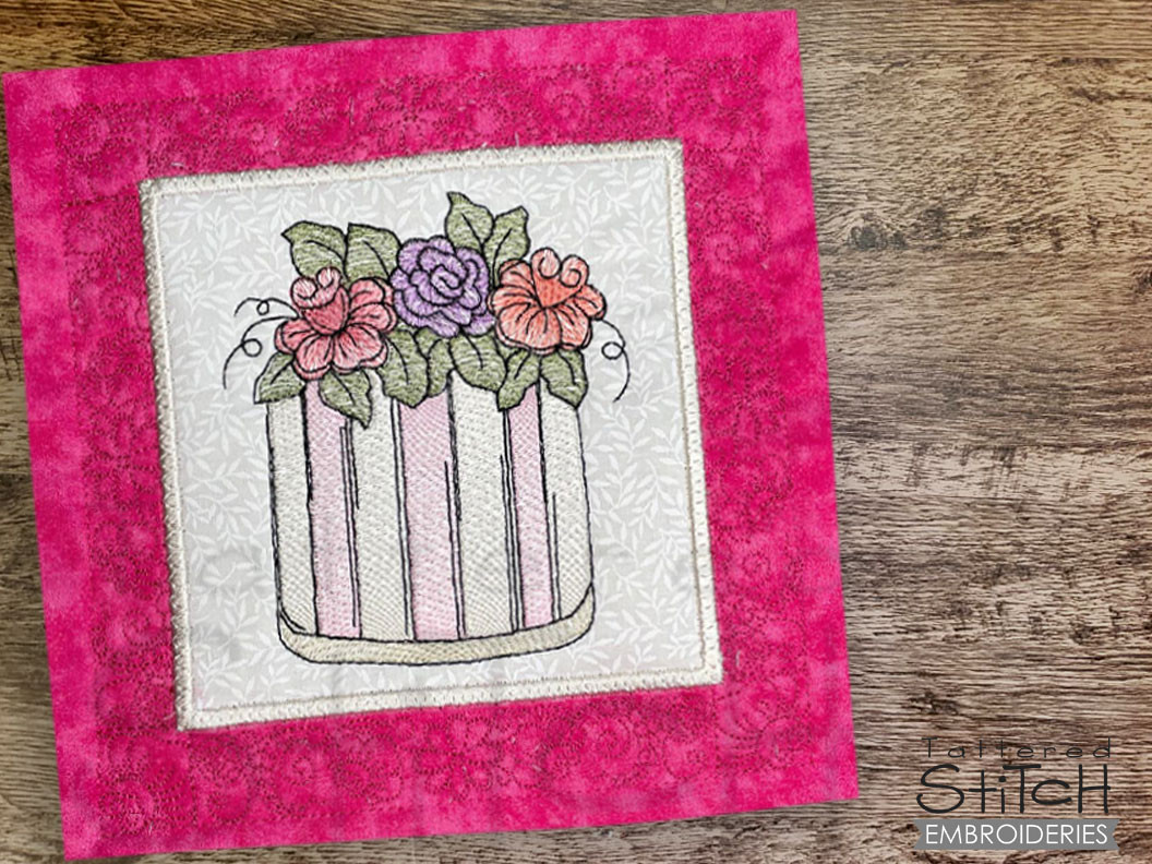 Blossoms Tea Cup Quilt Block Embroidery Designs