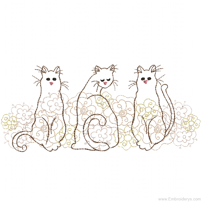 Three Lazy Kitties Border - Embroidery Designs