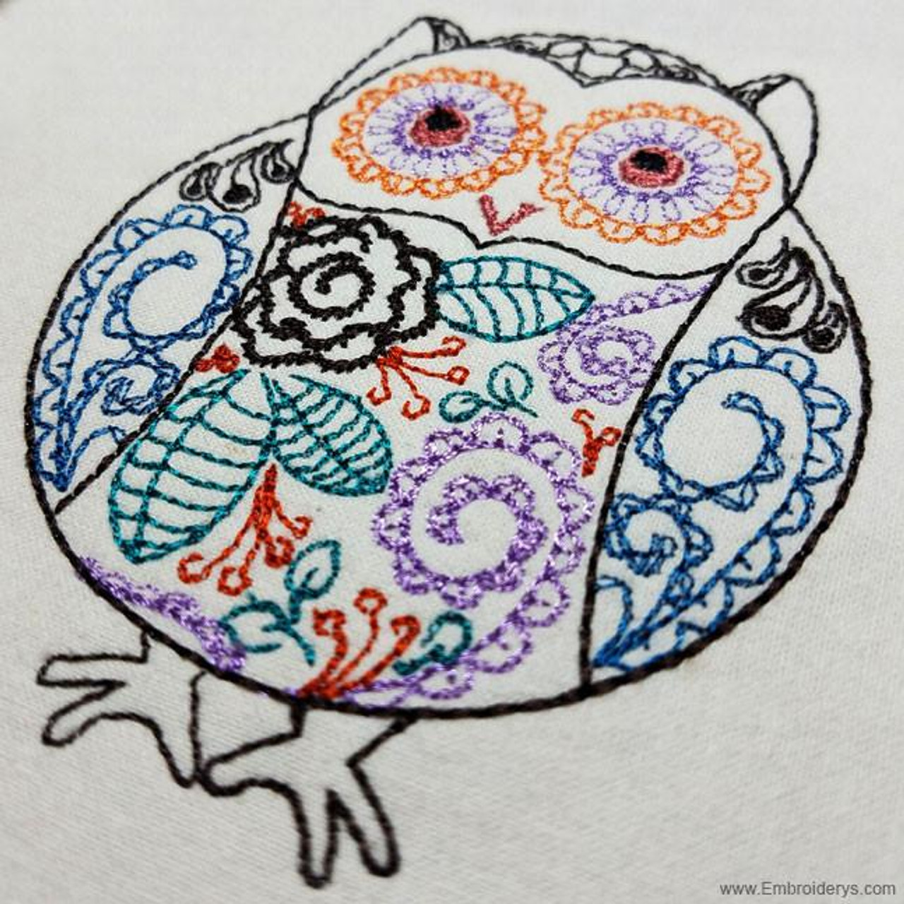 Wise old whimsical owl  embroidery designs Wise old whimsical owl  embroidery designs