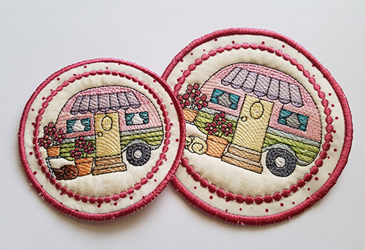 Vintage Camper 3 Coaster Machine Embroidery Design 4x4 5x7