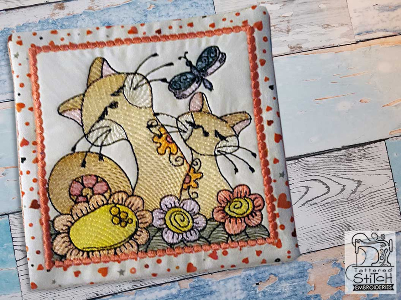 Download 2 Cats Mug Rug Fits A 5x7 Hoop Machine Embroidery Designs Tattered Stitch Embroideries