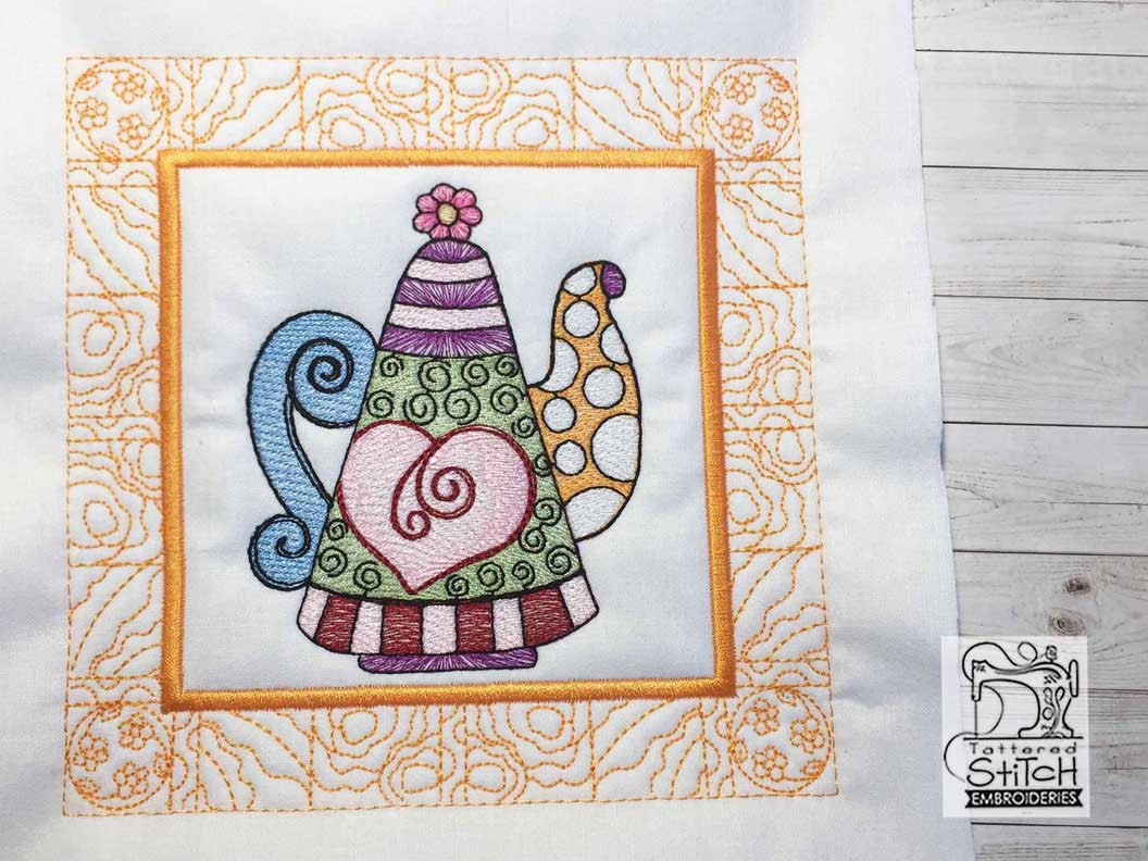 Tea Kettle 3 Quilt Block Machine Embroidery Designs