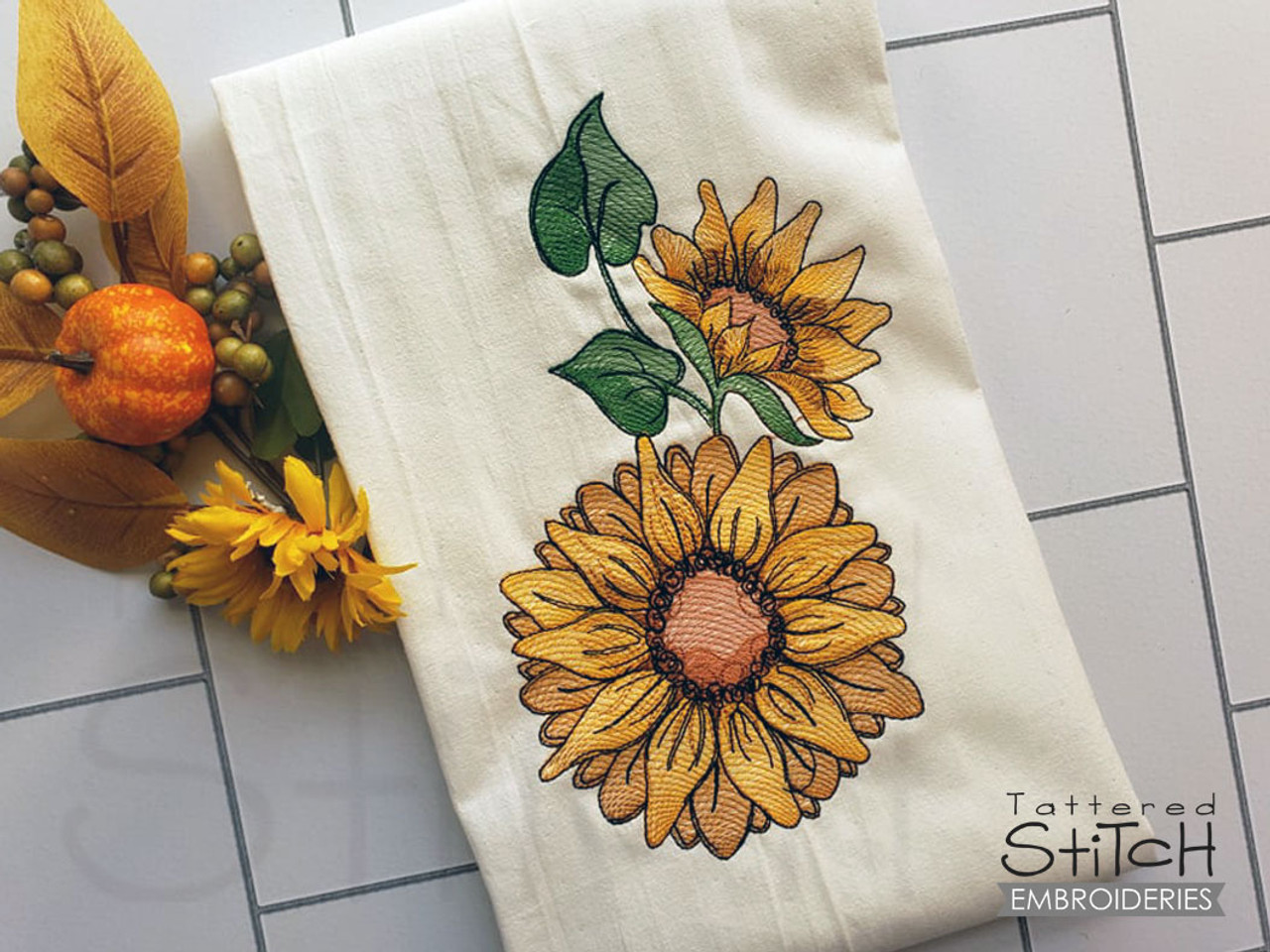 Embroidered tea towels cute flower cart