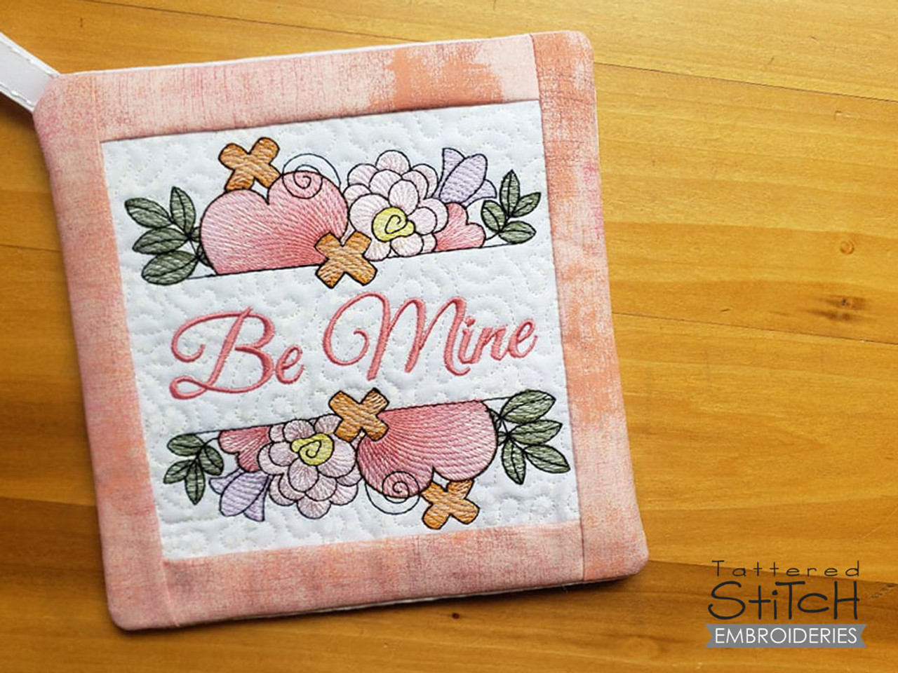 Be Mine Potholder - Instant Downloadable Machine Embroidery - Light Fill  Stitch