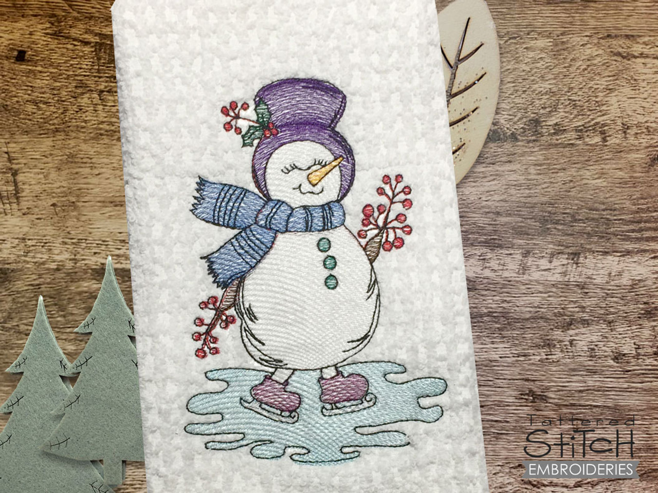 Skating Snowman - Instant Downloadable Machine Embroidery - Light Fill  Stitch