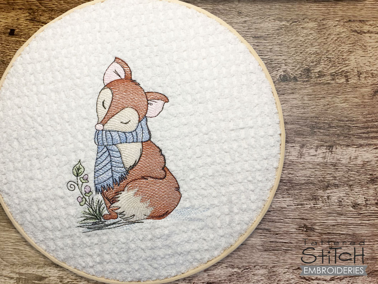 Cute Warm Red Fox Curling Pattern Embroidery Stickers, Water