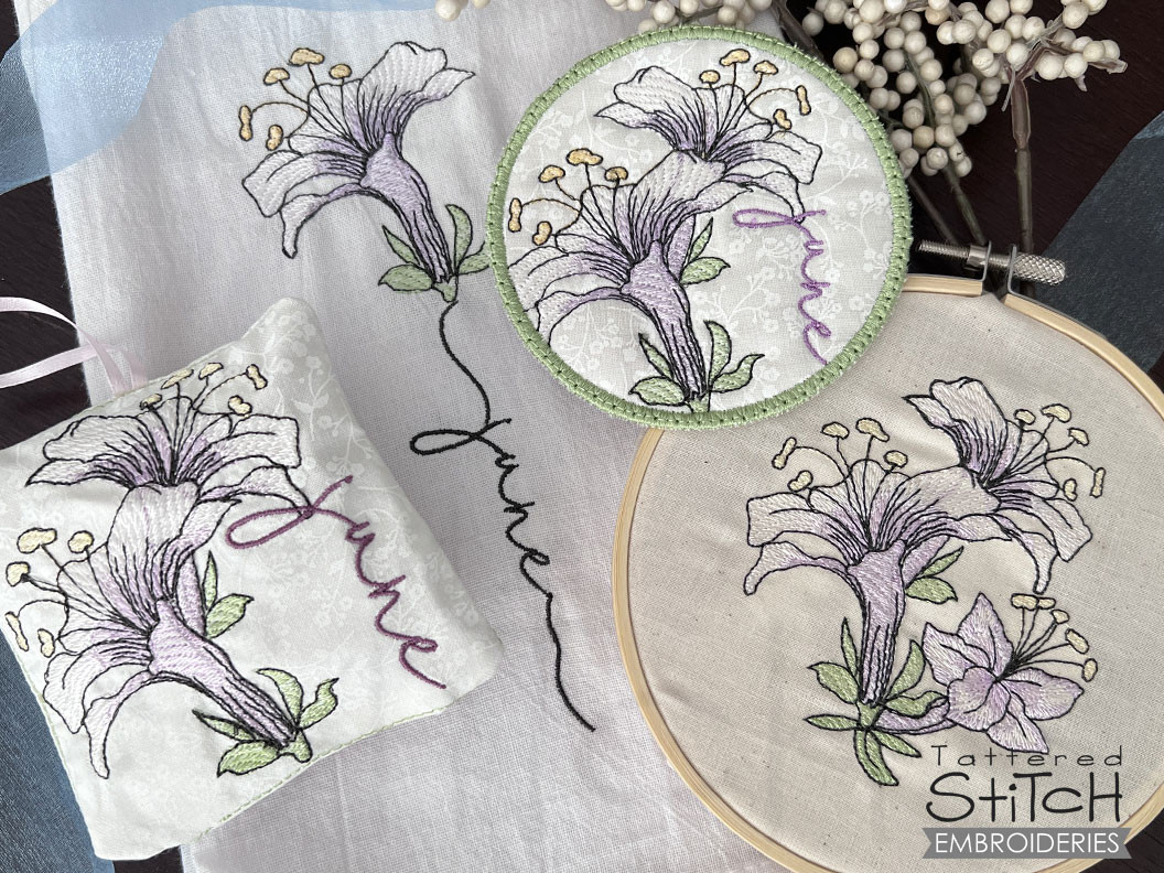 Honeysuckle Cluster - Machine Embroidery - Tattered Stitch