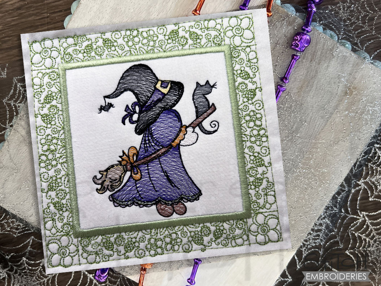 Witch Sunbonnet Sue Quilt Block - Fits a 5x5 witch-sunbonnet-sue-quilt-block-fits-a-5x5-6x6-7x7-8x8-10x10-hoop-machine-embroidery-designs-tattered-stitch-embroideries
