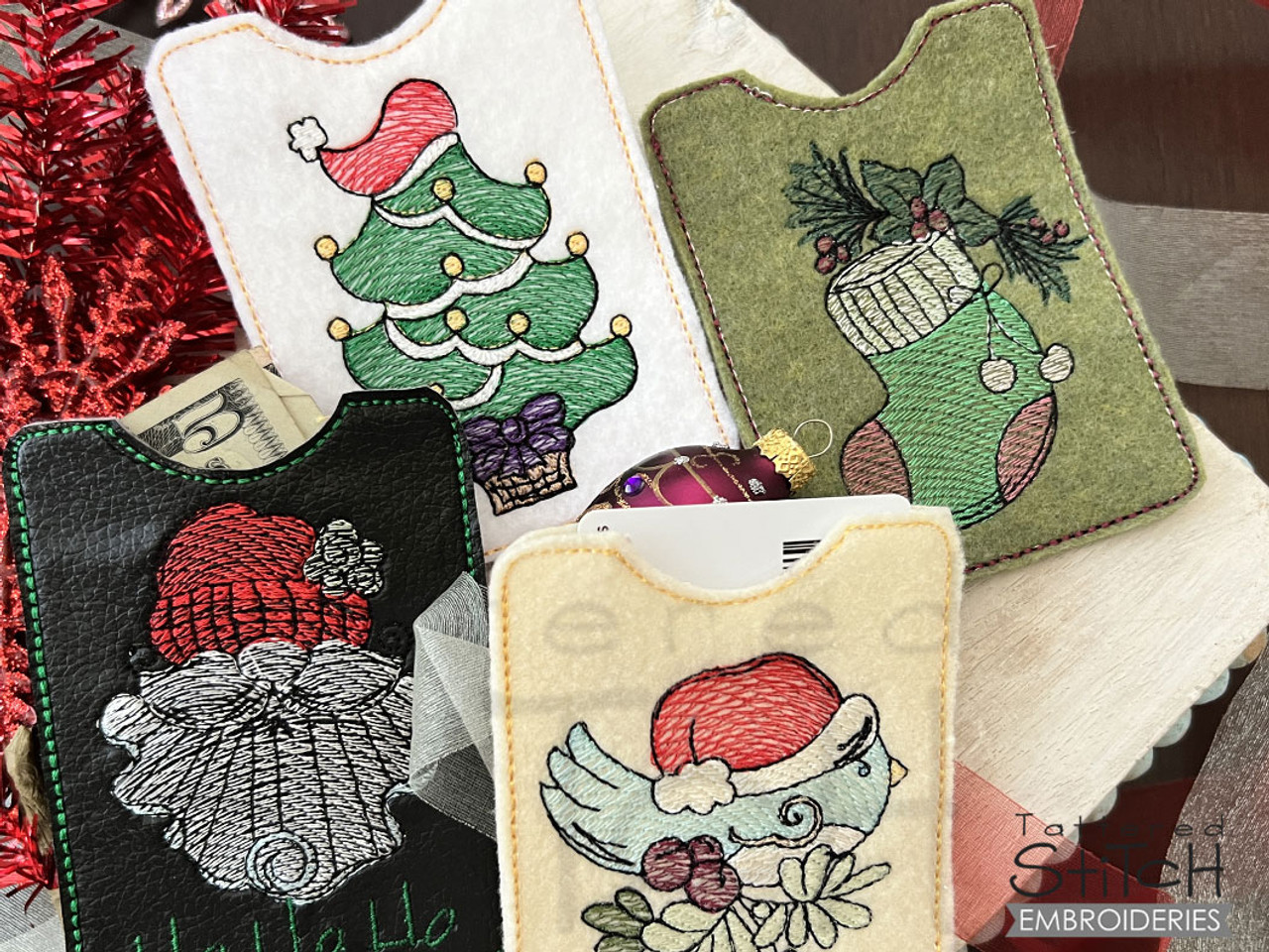 Santa Holiday Gift Card Holder- Fits a 4x4 Hoop - Instant Downloadable  Machine Embroidery - Light Fill Stitch - Tattered Stitch Embroideries