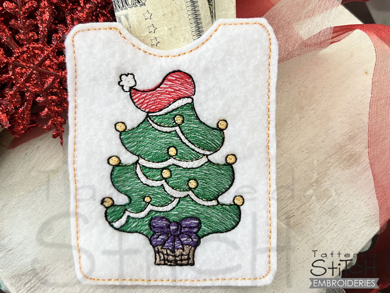 Christmas Tree Gift Card Holder - Fits a 4x4 Hoop - Instant Downloadable  Machine Embroidery - Light Fill Stitch - Tattered Stitch Embroideries