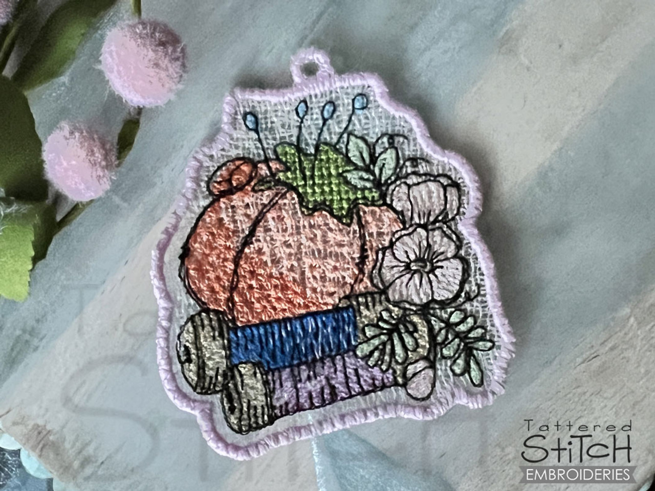 Flower Garden Embroidery Pumpkin Pincushion