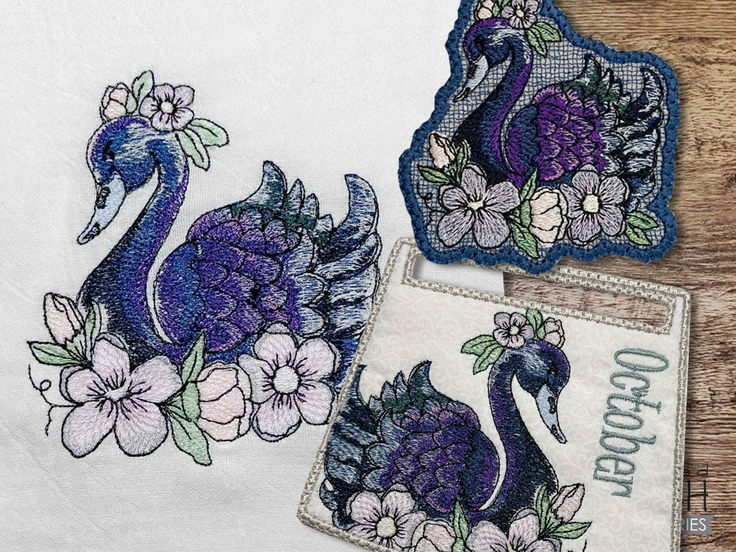 Bird of the Month - October Swan Towel Topper - Embroidery Designs