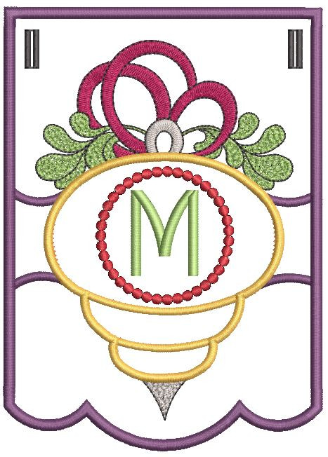 Ornament Bunting Alphabet Letter M Embroidery Designs