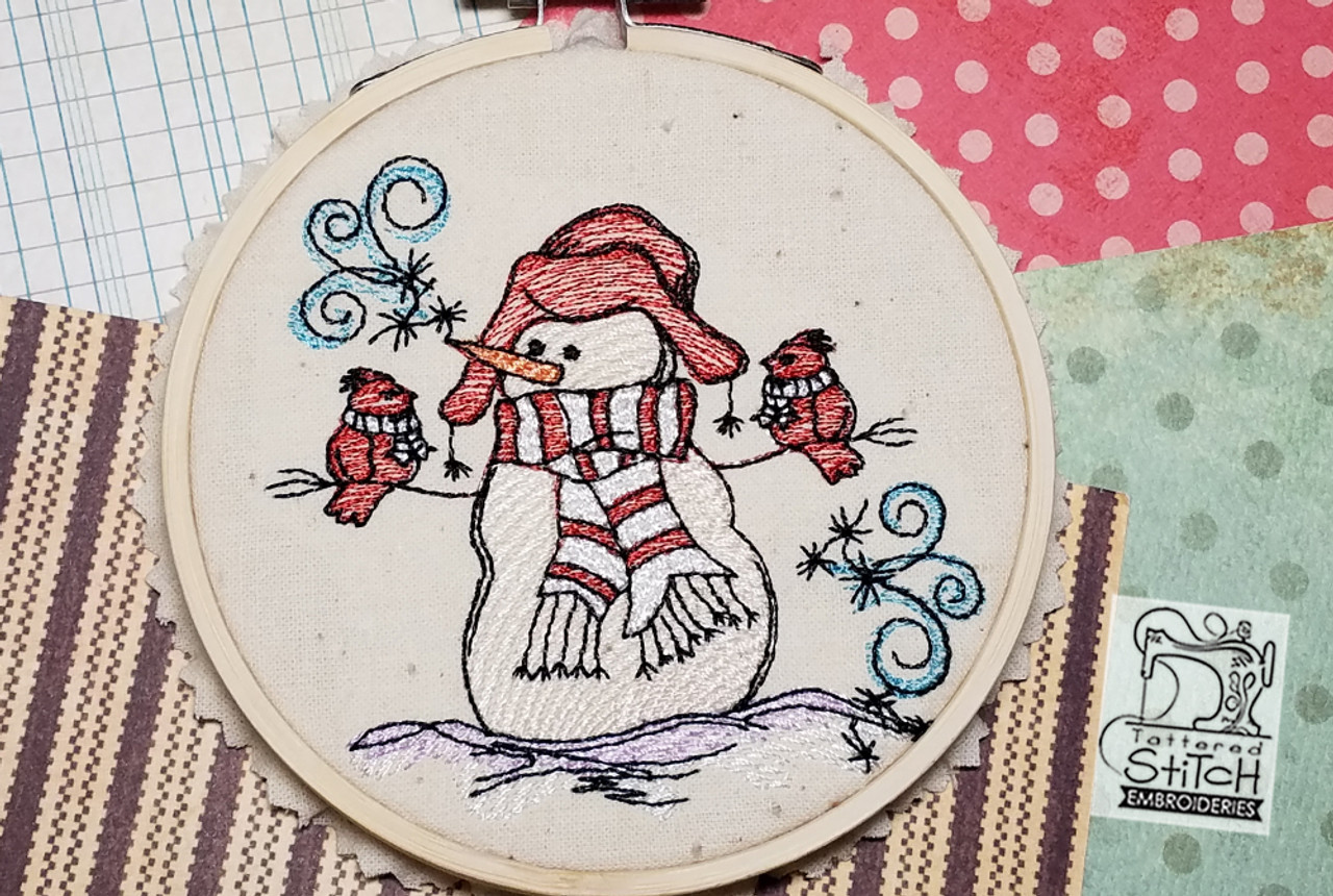 Winters Snowman with Cardinals - Fits into a 4x4 & 5x7 hoop - Instant  Downloadable Machine Embroidery - Light Fill Stitch