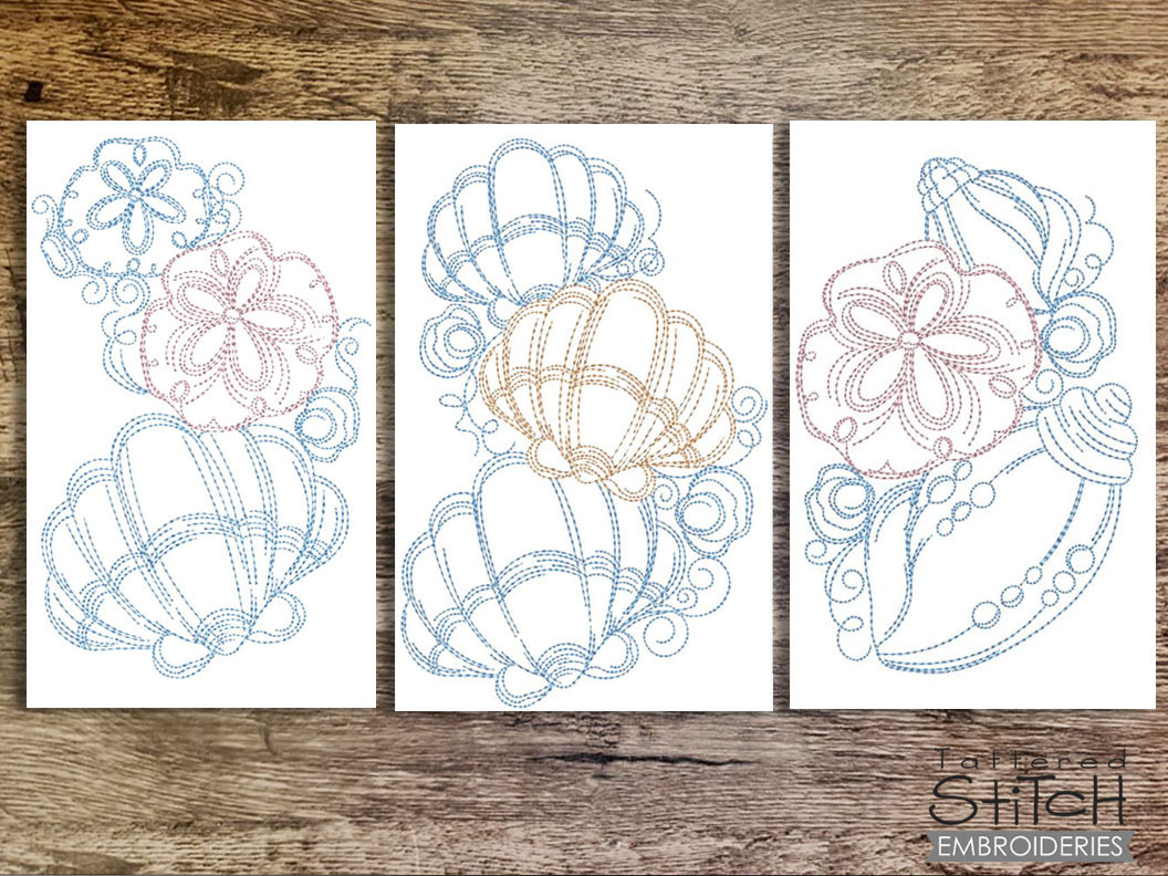 Embroidered Shell Patterns Sketched Shells Bundle