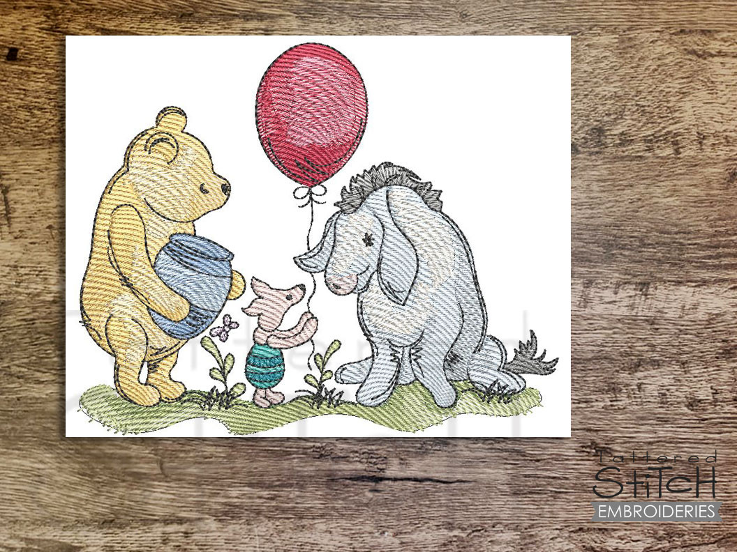 Winnie the Pooh, Piglet Eeyore with Red Balloon