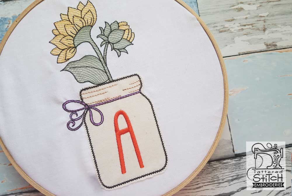 Fanciful Floral Mason Jar Embroidery Designs