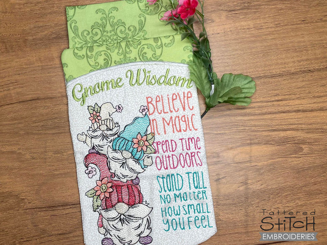 Gnome Wisdom Garden Flag Embroidery Designs & Patterns