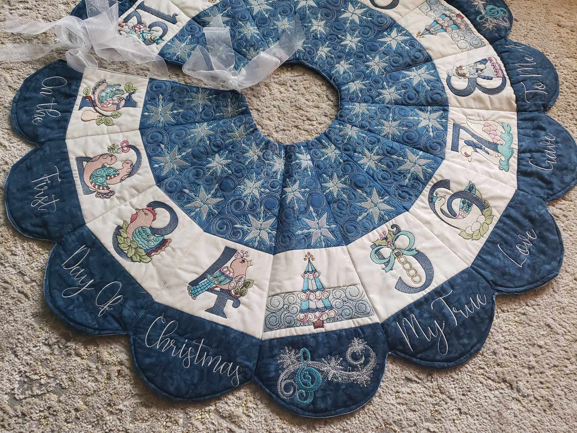 12 Days of Christmas Tree Skirt Embroidery Designs & Patterns