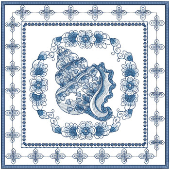 Delft Blue Shell Quilt Block - Embroidery Designs