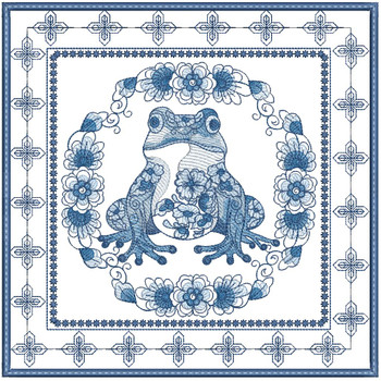 Delft Blue Frog Quilt Block - Embroidery Designs