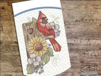 Sunflower with Cardinal - Garden Flag   - Embroidery Designs