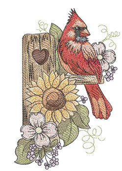 Cardinal with Sunflower - Garden Flag   - Embroidery Designs