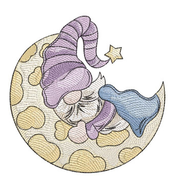 Gnome on the Moon  - Embroidery Designs